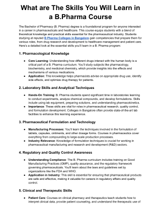 What are The Skills You Will Learn in a B.Pharma Course