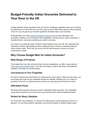 Budget-Friendly Indian Groceries Delivered to Your Door in the UK