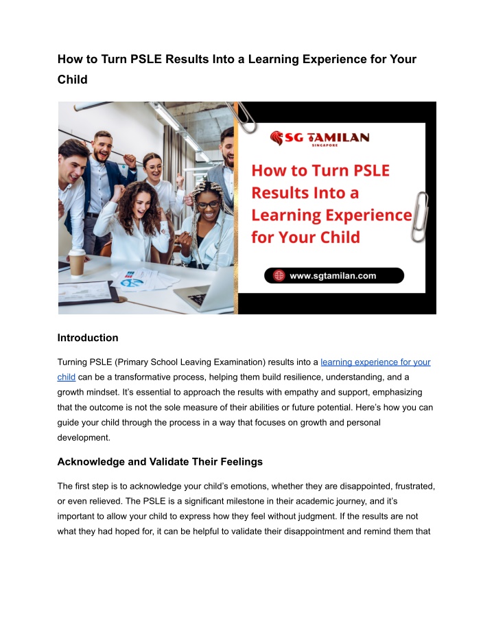 how to turn psle results into a learning