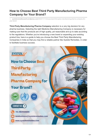 How to Choose Best Third Party Manufacturing Pharma Company for Your Brand?