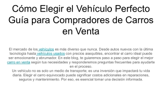 Cómo Elegir el Vehículo Perfecto Guía para Compradores de Carros en Venta