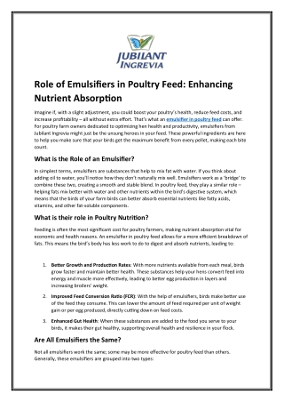 Role of Emulsifiers in Poultry Feed