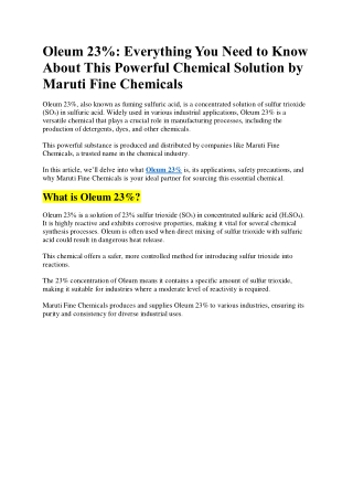 Oleum 23% - Everything You Need to Know About This Powerful Chemical Solution by Maruti Fine Chemicals