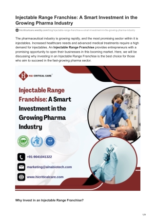 Injectable Range Franchise: A Smart Investment in the Growing Pharma Industry