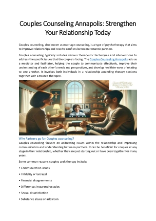 Couples Counseling Annapolis- Strengthen Your Relationship Today