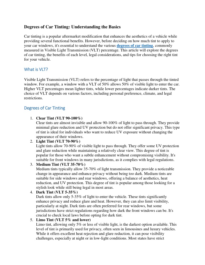 degrees of car tinting understanding the basics