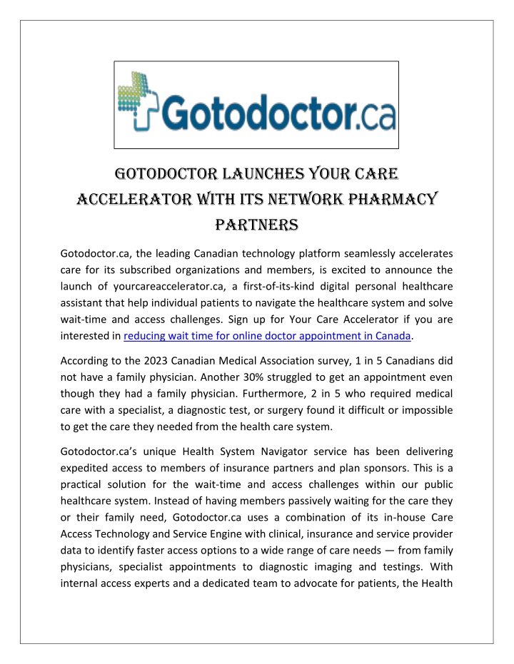 gotodoctor launches your care accelerator with