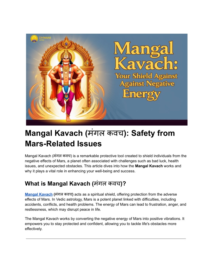 mangal kavach safety from mars related issues