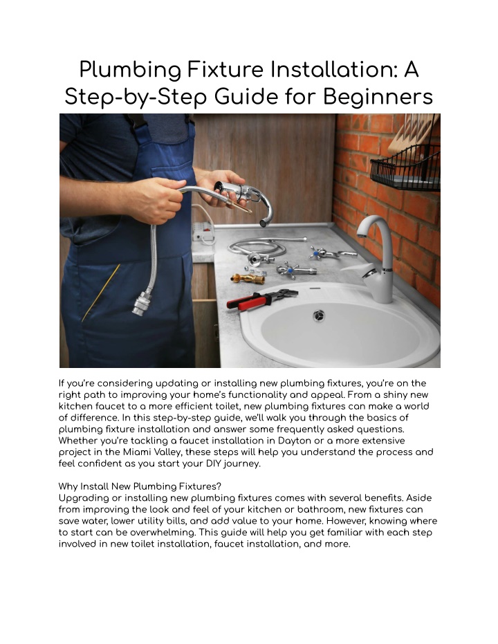 plumbing fixture installation a step by step