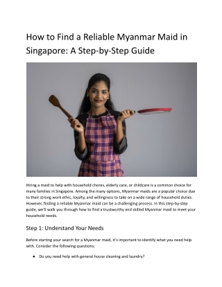 Step-by-Step Guide to Finding a Reliable Myanmar Maid in Singapore