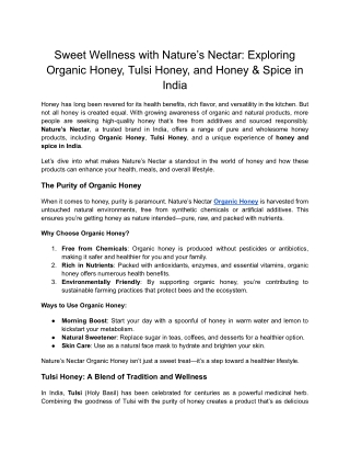 Sweet Wellness with Nature’s Nectar_ Exploring Organic Honey, Tulsi Honey, and Honey & Spice in India