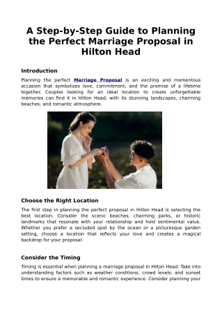 A Step-by-Step Guide to Planning the Perfect Marriage Proposal in Hilton Head