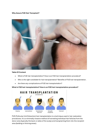 Why Assure FUE Hair Transplant
