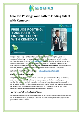 Free Job Posting: Your Path to Finding Talent with Kemecon