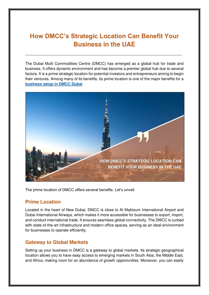 how dmcc s strategic location can benefit your