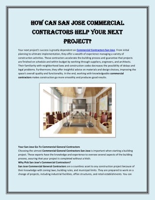 How Can San Jose Commercial Contractors Help Your Next Project