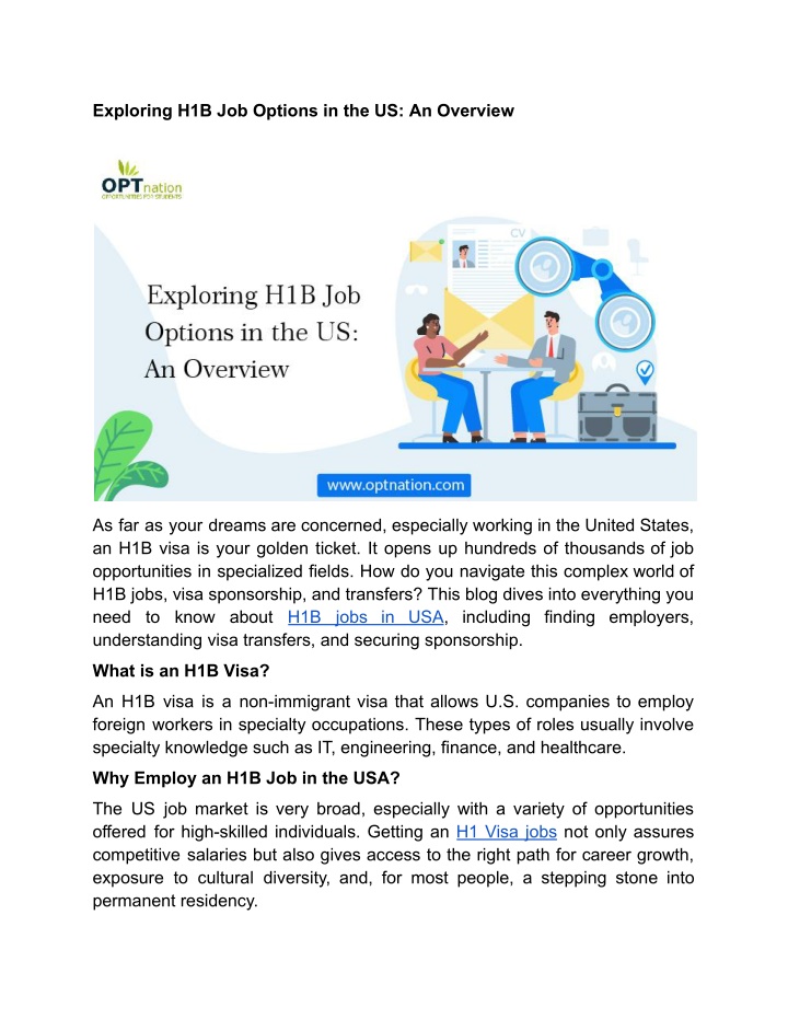 exploring h1b job options in the us an overview