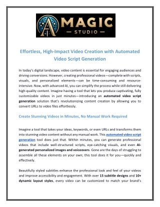 AI Magic Studio – High-Ranking AI Video Creation Platform