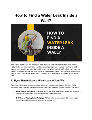 How to Find a Water Leak Inside a Wall