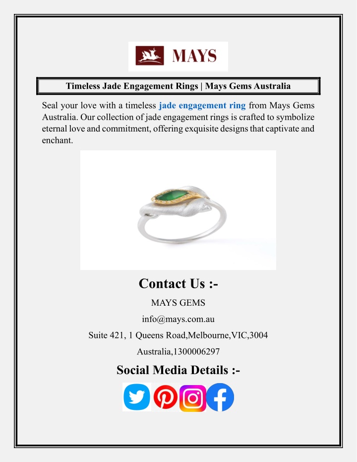 timeless jade engagement rings mays gems australia