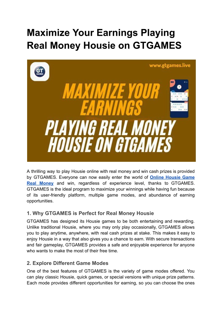 maximize your earnings playing real money housie