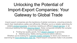 unlocking the potential of import export