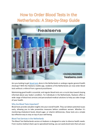 How to Order Blood Tests in the Netherlands A Step-by-Step Guide