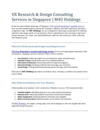 UX Research & design Consulting Services in Singapore - M4U Holdings