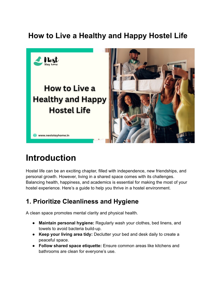 how to live a healthy and happy hostel life