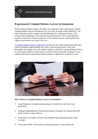 Experienced Criminal Defense Lawyer in Saskatoon