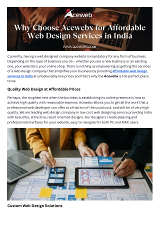 Get Affordable Web Design Services in India with Acewebx for Business Growth