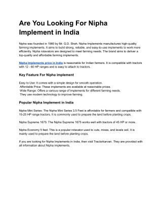 Are You Looking For Nipha Implement in India