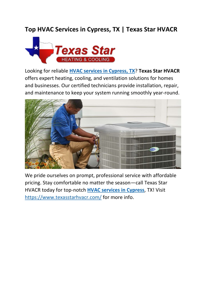 top hvac services in cypress tx texas star hvacr