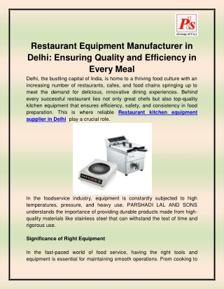 Restaurant kitchen equipment supplier in Delhi