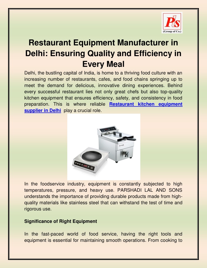 restaurant equipment manufacturer in delhi