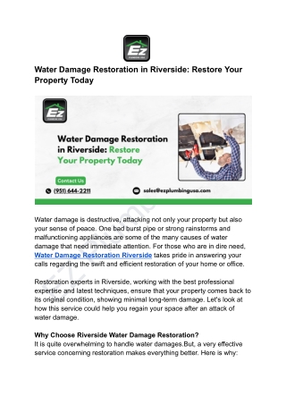 Water Damage Restoration in Riverside