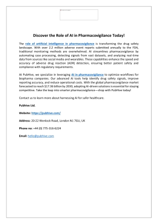 Discover the Role of AI in Pharmacovigilance Today!
