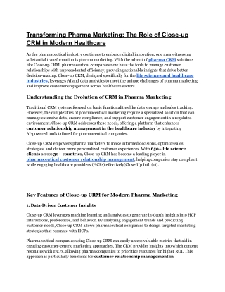 Transforming Pharma Marketing_ The Role of Close-up CRM in Modern Healthcare