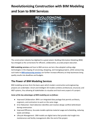 Revolutionizing Construction with BIM Modeling and Scan to BIM Services