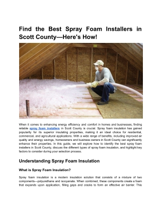 Find the Best Spray Foam Installers in Scott County—Here's How