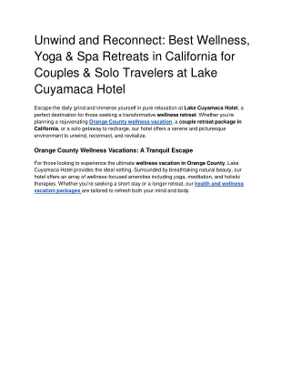 Unwind and Reconnect_ Best Wellness, Yoga & Spa Retreats in California for Couples & Solo Travelers at Lake Cuyamaca Hot