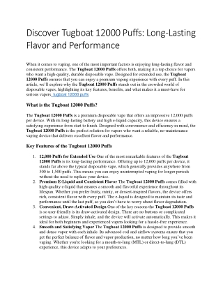 Discover Tugboat 12000 Puffs  Long Lasting Flavor and Performance