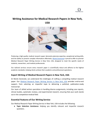 Writing Assistance for Medical Research Papers in New York, USA