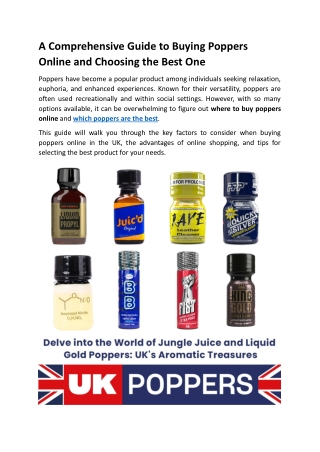 A Comprehensive Guide to Buying Poppers Online and Choosing the Best One