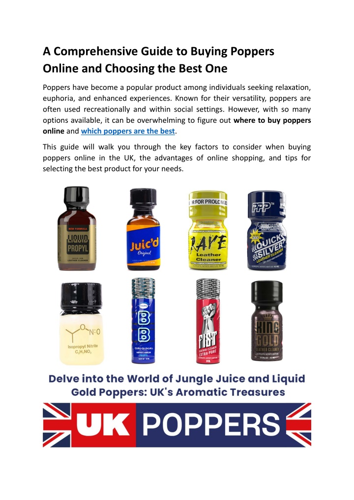 Ppt A Comprehensive Guide To Buying Poppers Online And Choosing The Best One Powerpoint