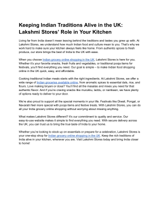Lakshmi Stores: Your Trusted Destination for Indian Grocery Online Shopping