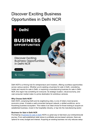 Discover Exciting Business Opportunities in Delhi NCR