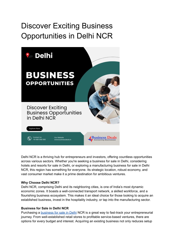 discover exciting business opportunities in delhi