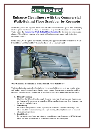 Commercial Walk-Behind Floor Scrubber by Keemoto