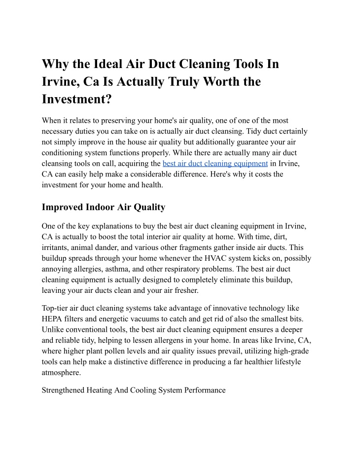 why the ideal air duct cleaning tools in irvine